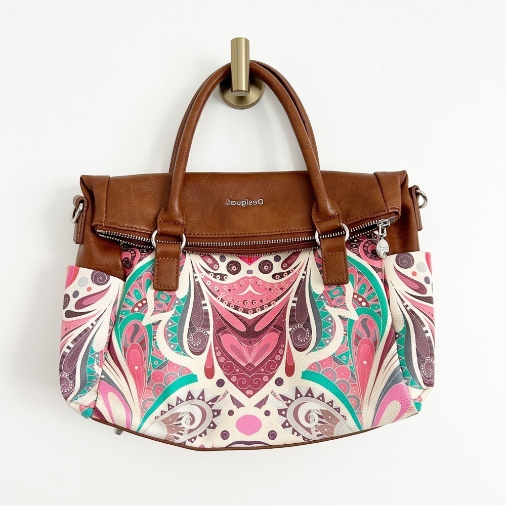 Desigual Faux Leather Printed Briefcase Purse Bag